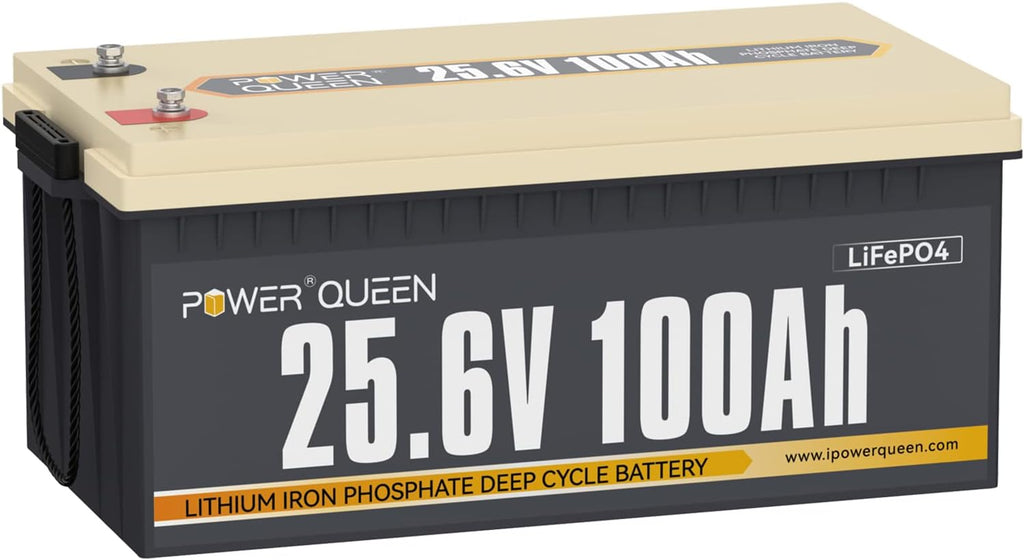 power queen 24V 100Ah LiFePO4 Battery, 100A BMS Protection, 4000-15000 Cycles, 2.56kW Load Power, 2.56kWh Deep Cycle Lithium Battery for Off-Grid Solar Power System, RV, 24V Trolling Motor
