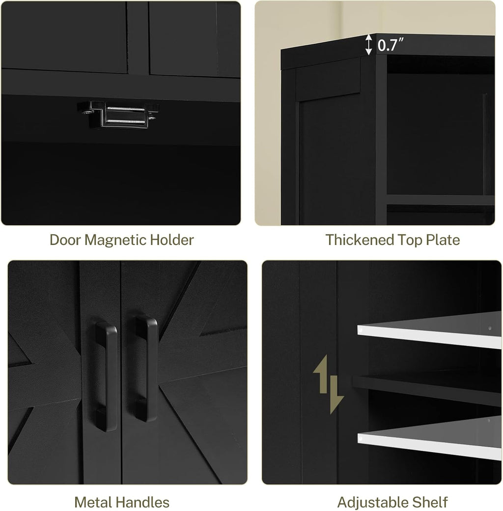 TEENFON Storage Cabinet with Doors & 2 Drawers, Kitchen Cabinet with Adjustable Shelf, Pantry Cabinets, Bathroom Cabinets, for Living Room, Entryway, Home Office, Black