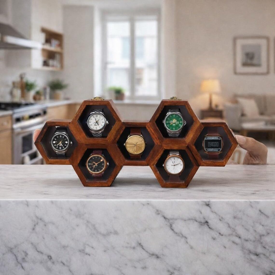 Royal Craft Expertise Handcrafted 7 Slot Wooden Watch Box for Men – Vintage Honeycomb Display Case in Indian Rosewood | Includes Velvet Pillows – Luxury Gift for Him – Built to Last