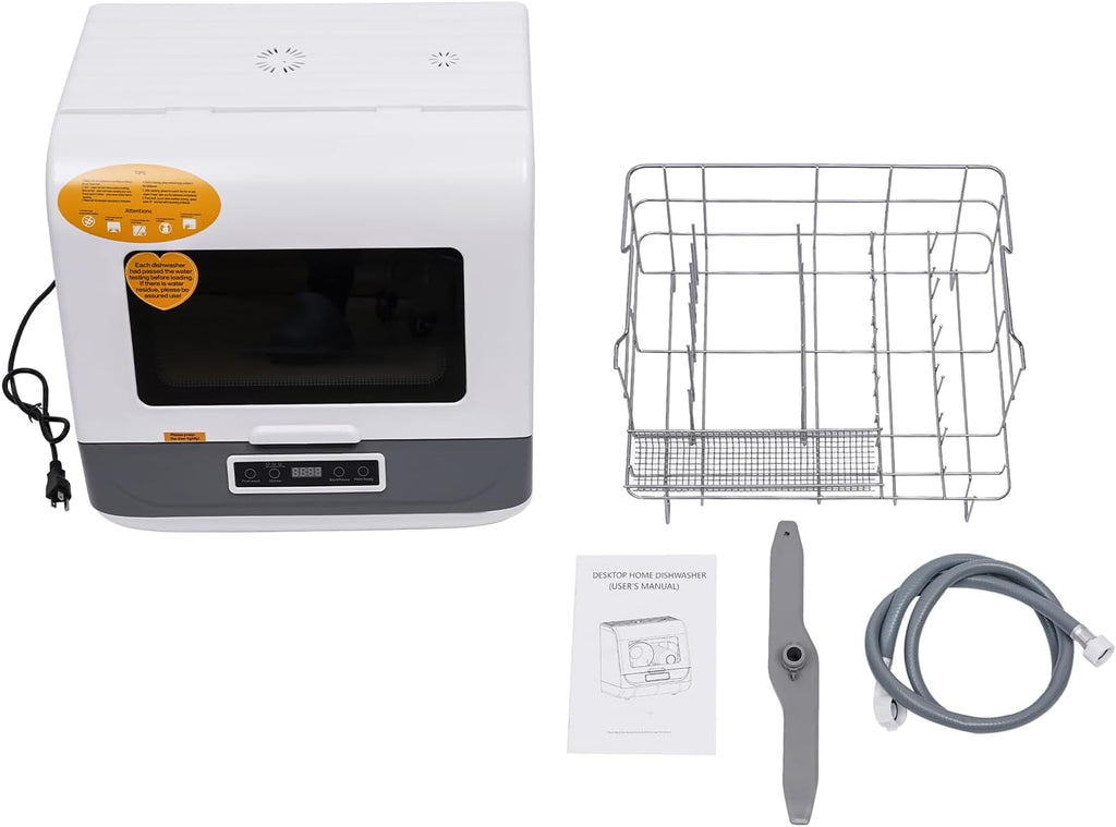 800W Portable Countertop Dishwasher for 4-6 Sets Tableware, No Installation Needed, Mini Dish Washing Machine with 8L Water Consumption,Compact White Dishwasher,IPX1,0.02-1.00Mpa