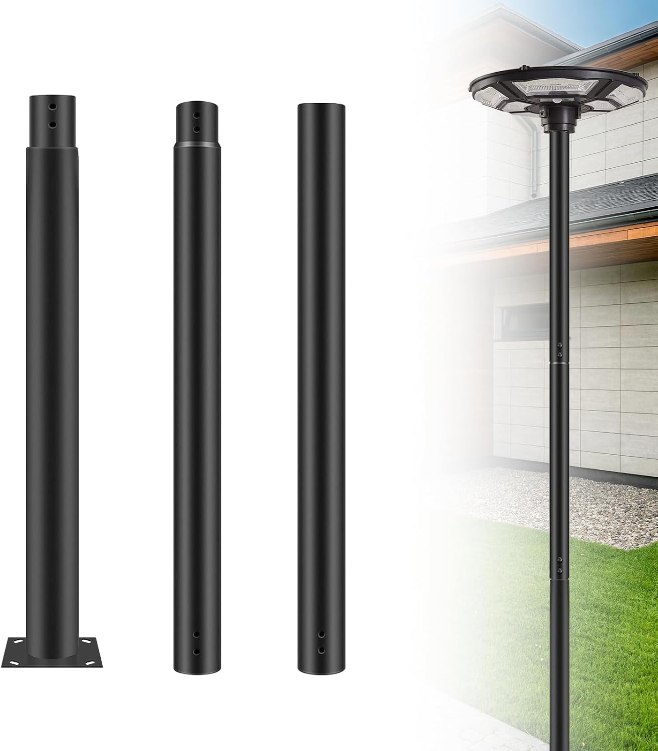 10' Outdoor Street Light Pole, Galvanized Steel, Waterproof, Street Light Accessory, Suitable for Solar Post Lamp on Garden, Patio, Yard, Pathway, Parking Lot