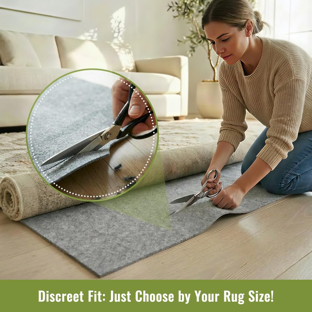 Felt Rug Pad with Gripper Dots, 9x12 Ft Non-Slip Rug Underpad with PVC Backing, 1/6' Thick Cushioned Carpet Pad Gripper for Hardwood Floors, Vinyl & Tile, Under Rug Padding Floor Protection