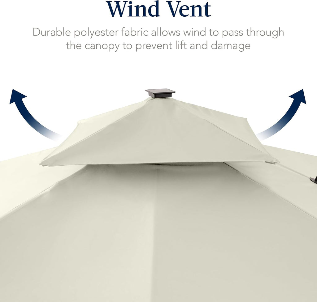 Best Choice Products 9x12ft LED Cantilever Patio Umbrella w/Base Included & 360° Rotation, Large Solar Offset Hanging Outdoor Sun Shade for Deck, Backyard Table w/Stand & Lights – Ivory