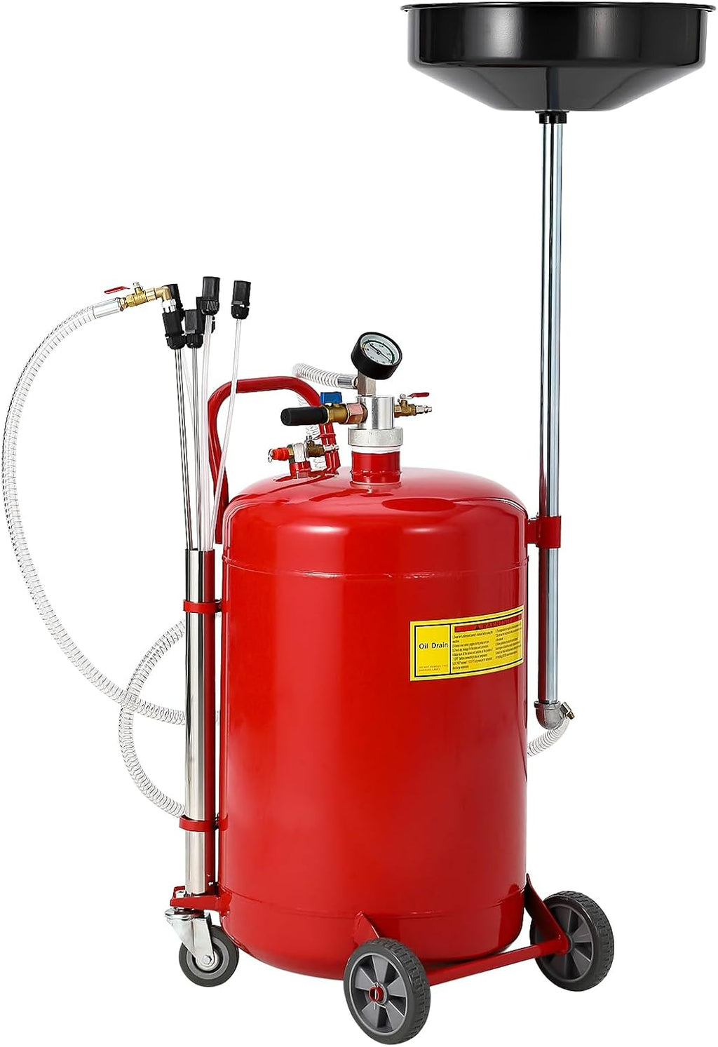 GarveeTech 20 gal Oil Drain Vacuum and Extractor, Pneumatic Oil Drainer, Air Operated Drainer for Oil Change, Portable Oil Drain Container, Oil Drain Tank with Adjustable Funnel