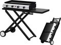 Bonnlo Foldable Flat Top Grill with 4 Burner, Powerful 40,000 BTU Propane Gas Grills with Ignition, Enamel Griddle, Side Shelf & Portable Cart with Wheels for Outdoor Camping Hibachi Grill Use