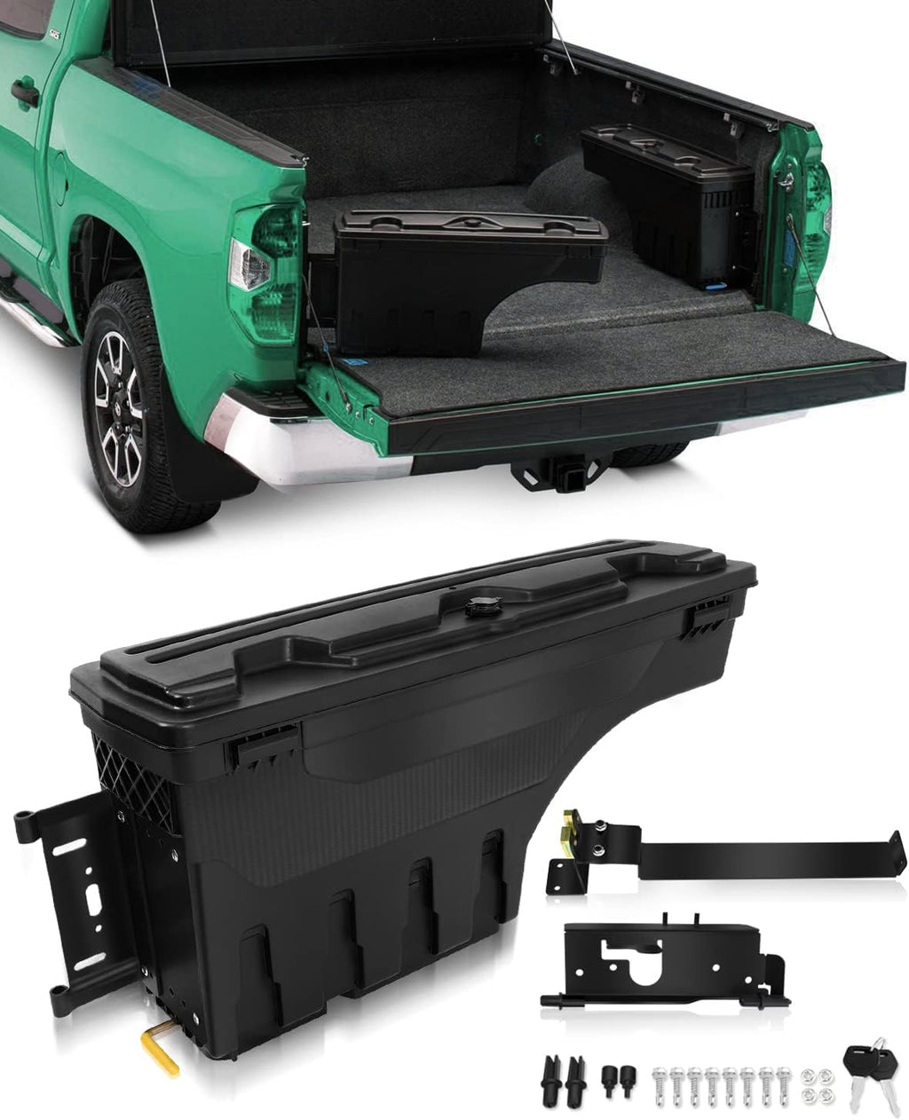 SCITOO Truck Bed Tool Box for Dodge Ram 1500 2019-2021 Left Driver Side,Multi-Compartment Dividers Organized Storage,Heavy Duty & No-Drill Installation