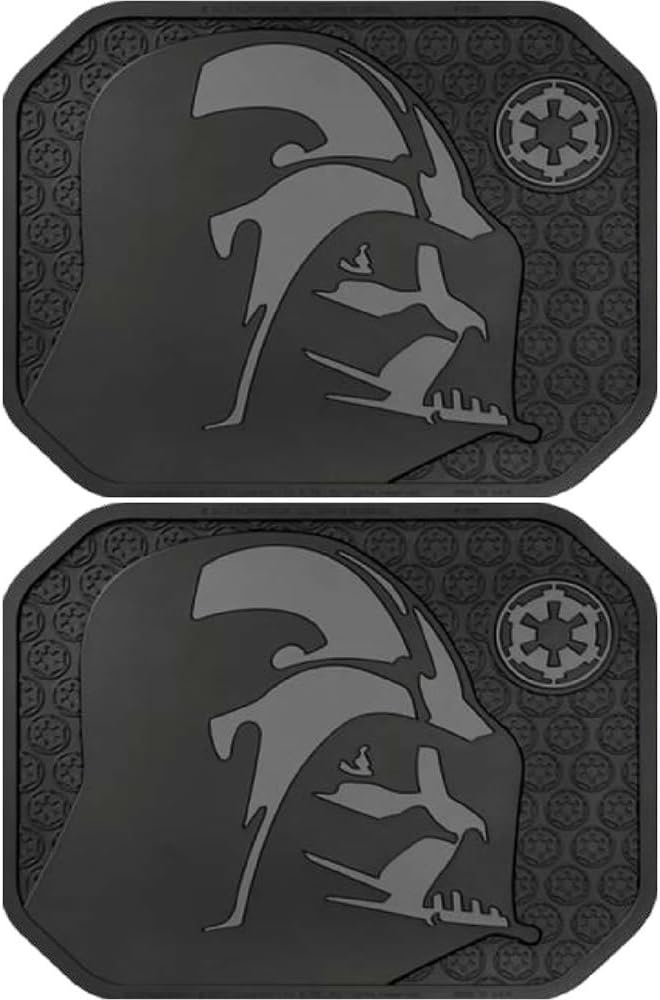 U.A.A. Inc. 8pc Star Wars Darth Vader Black Seat Covers Front Rear Rubber Floor Mats Set New