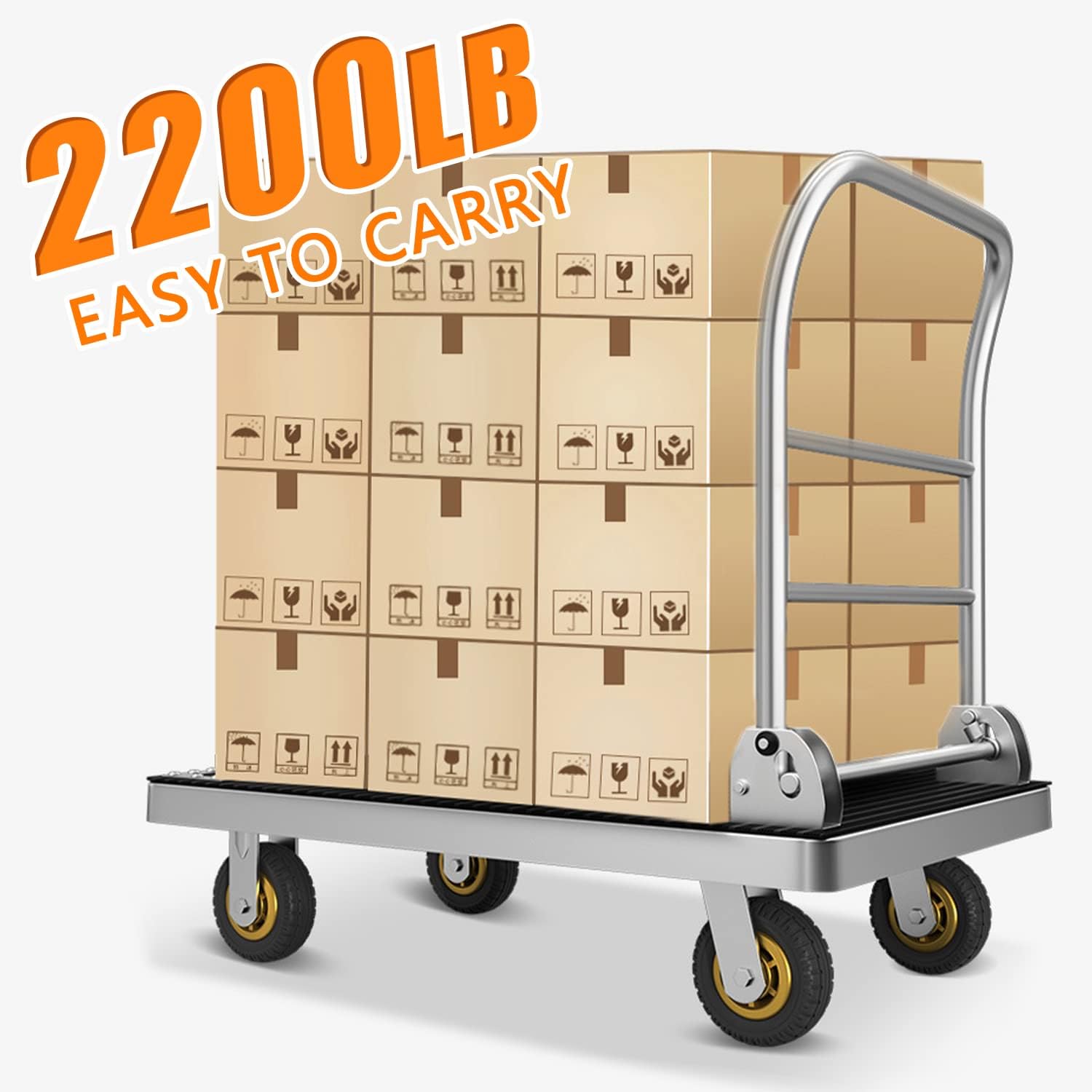 Platform Truck Cart, Foldable Push Cart Dolly Large Flatbed w/Rubber Mat and 6'' Wheels, 2200LBS Capacity Steel Heavy Duty Moving Platform Trucks Hand Cart for Groceries, Garage (41.3'x24.8')