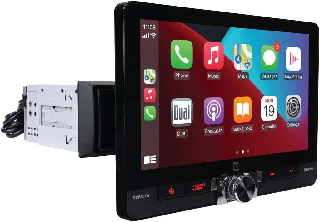 Dual Electronics DCPA81W 8-inch Certified Apple CarPlay Android Auto Wired or Wireless | Single DIN and Double DIN Touchscreen Car Stereo | Bluetooth | Front and Rear Camera Inputs | USB Charging