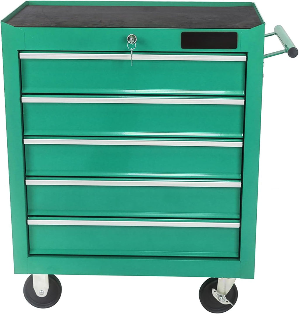 Rolling Tool Chest, 5-Drawer Rolling Tool Box with Interlock System and Wheels for Garage, Warehouse, Workshop, Repair Shop, Green Green