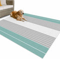 Outdoor Rug 4x6ft Turquoise Grey Striped Line Patio Area Rugs Waterproof Easy Cleaning Non Shedding Thick Mats Carpet for Indoor Outdoor Porch Deck Backyard Balcony