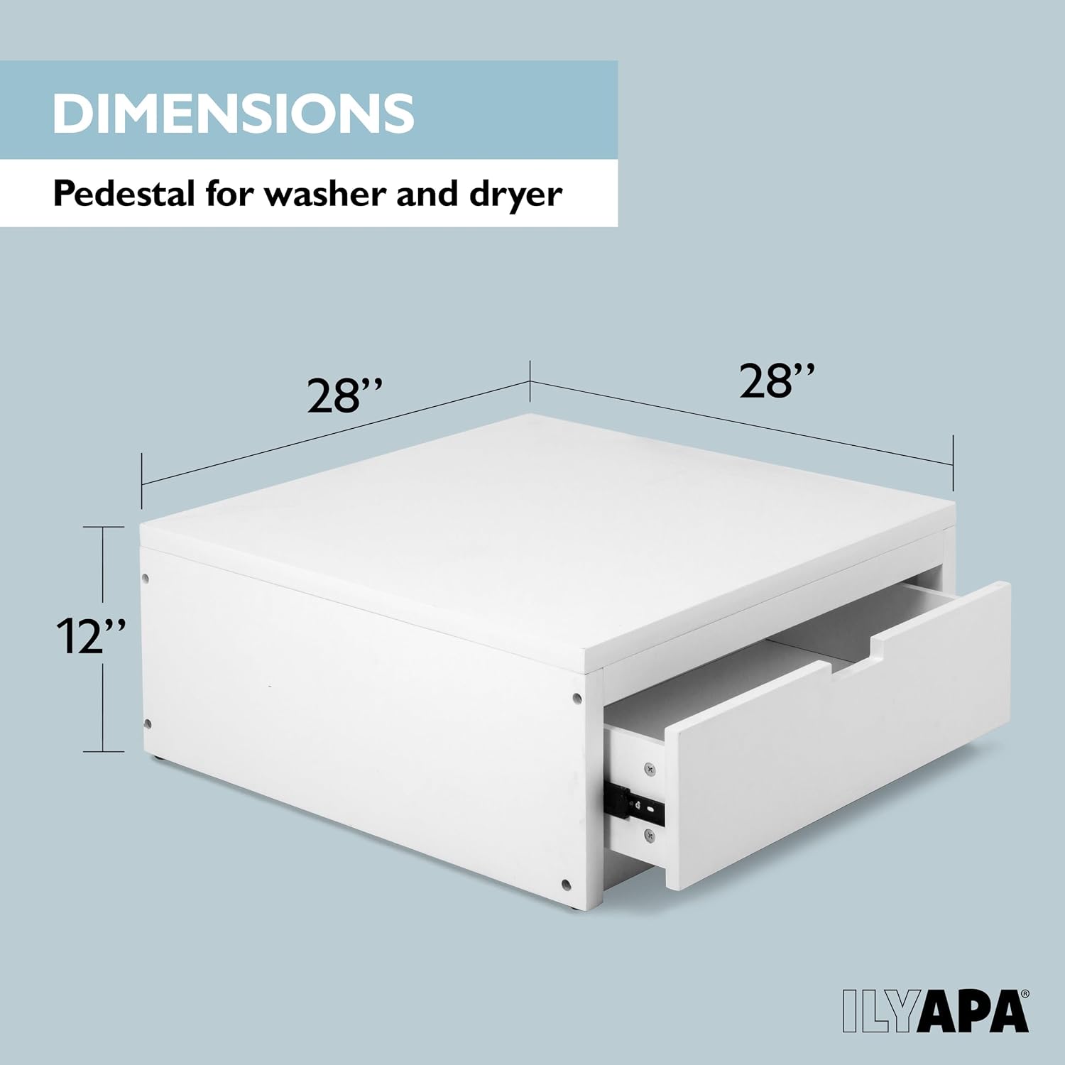 Ilyapa Washer and Dryer Stand - Universal Wooden Laundry Pedestal with Drawer - Compatible with Samsung, LG, GE, Maytag - 28x28x12 in.