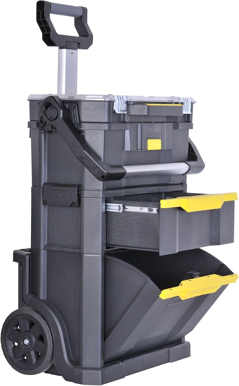 STANLEY 2-in-1 Rolling Workshop Tool Box Empty Tool Box (53 x 75.60 x 32 cm, Tool Carrier with Organiser Attachment, with Two Large Compartments, Telescopic Handle, Made of Robust Plastic) STST1-79231