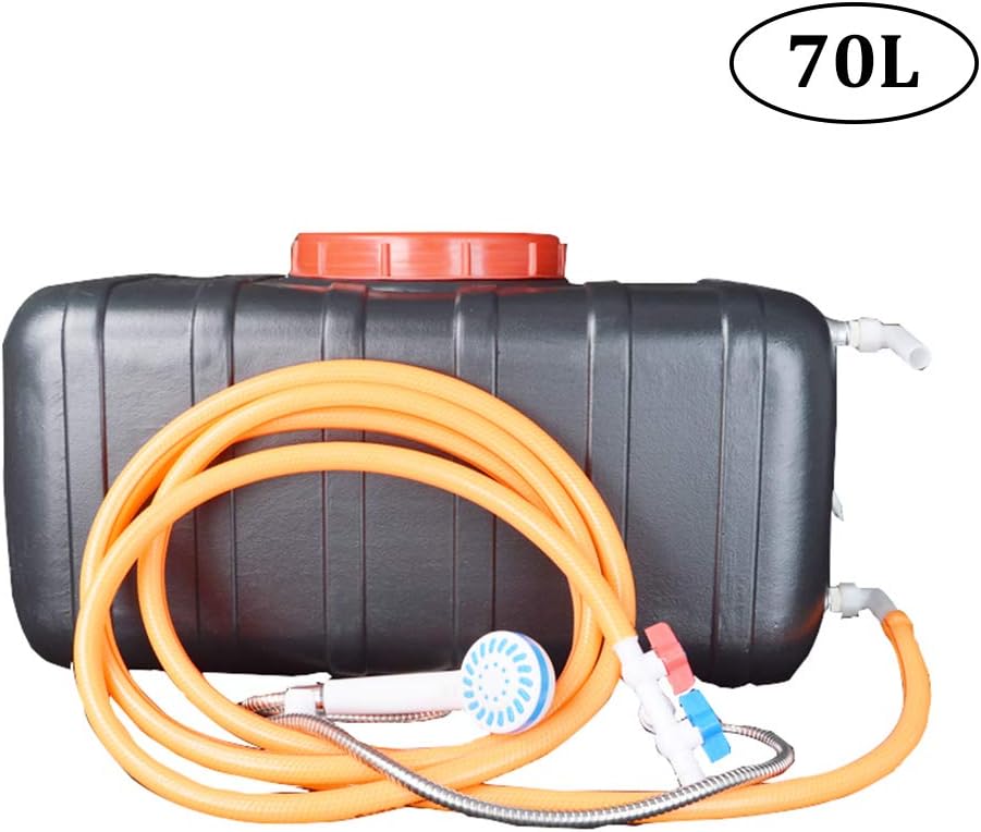 Outdoor Camping Tank Plastic Storage Water Container, Summer Home Bath Shower Bucket Emergency Storage Water Tank with Shower Head and Hose, Travel Camping Solar Heating Hot Water Bucket