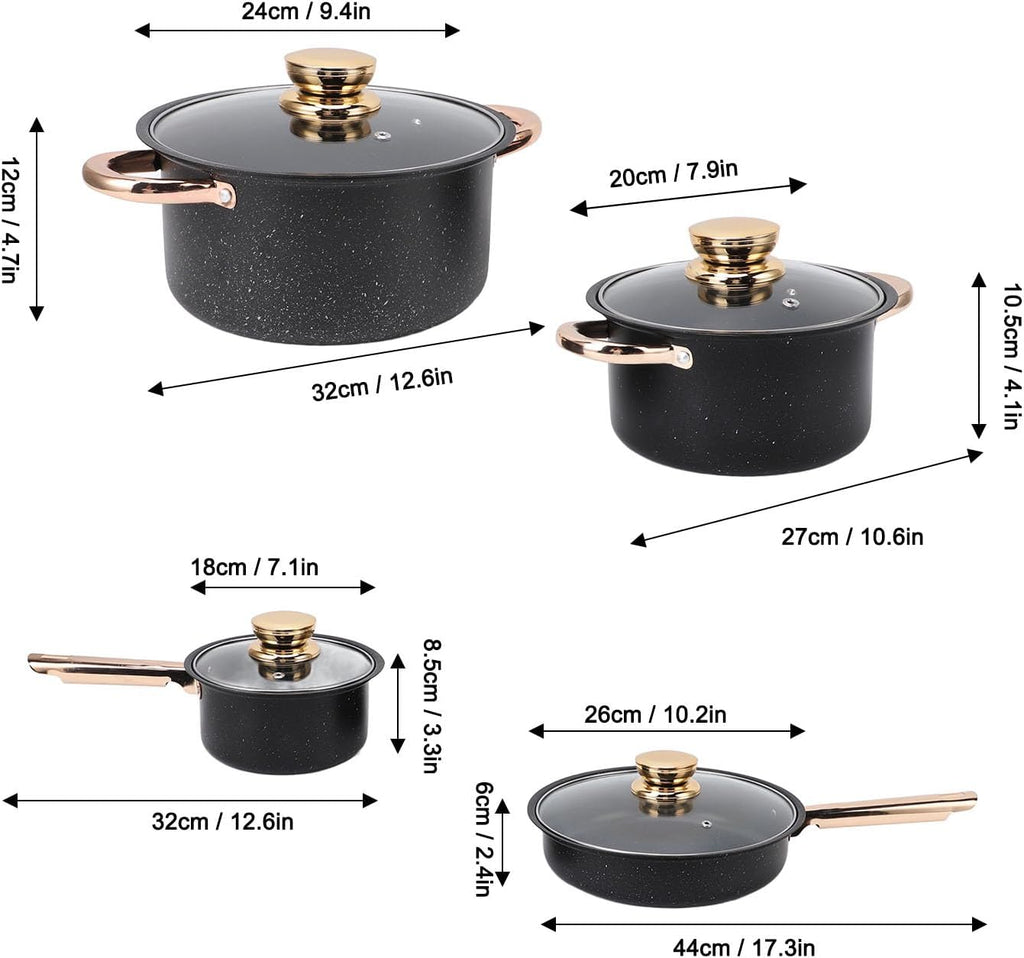 Asixxsix Cookware Set, Good Heat Conductivity Stainless Steel Pots and Pans Set Non Stick, Long Life Cooking Utensils with Glass Lids, for Kitchen, Cooking