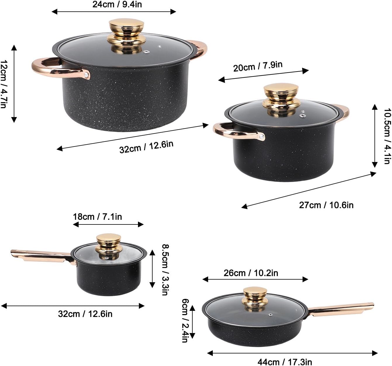 Asixxsix Cookware Set, Good Heat Conductivity Stainless Steel Pots and Pans Set Non Stick, Long Life Cooking Utensils with Glass Lids, for Kitchen, Cooking