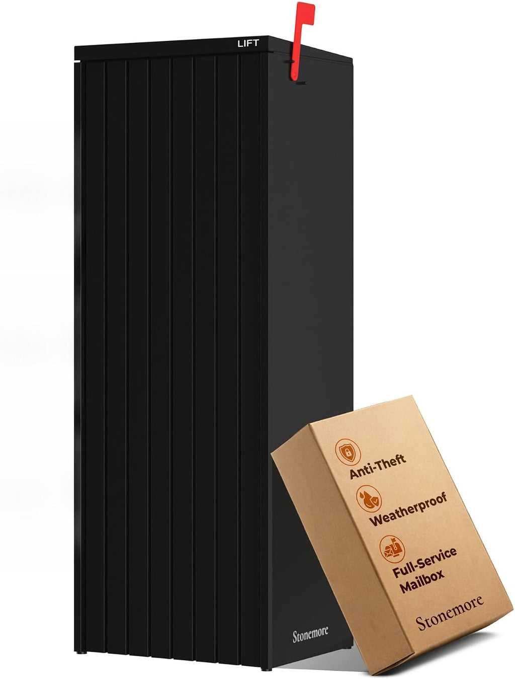 Aspen USPS Compatible Mailbox, Classic Black/Oak Package Mailbox, Anti-Theft Locking Parcel Drop Box for Porch, Large Mailbox for Packages, Weather-Sealed Powder Coated Steel