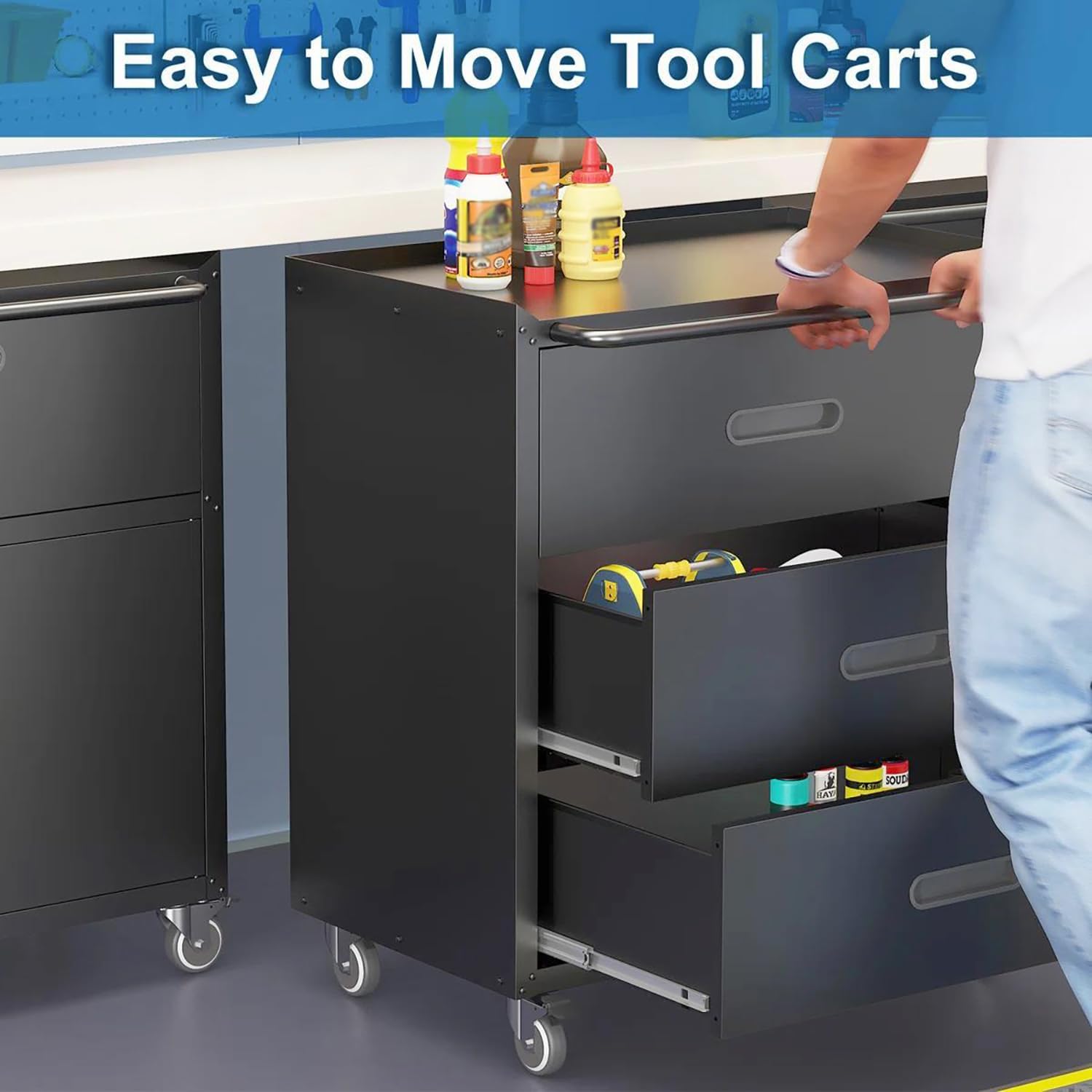 IKIMI 3 Drawer Mobile Tool Storage Cabinet,Heavy Duty Rolling Tool Chest for Garage Organization,Metal Storage Cabinets on Wheels,Assembly Required