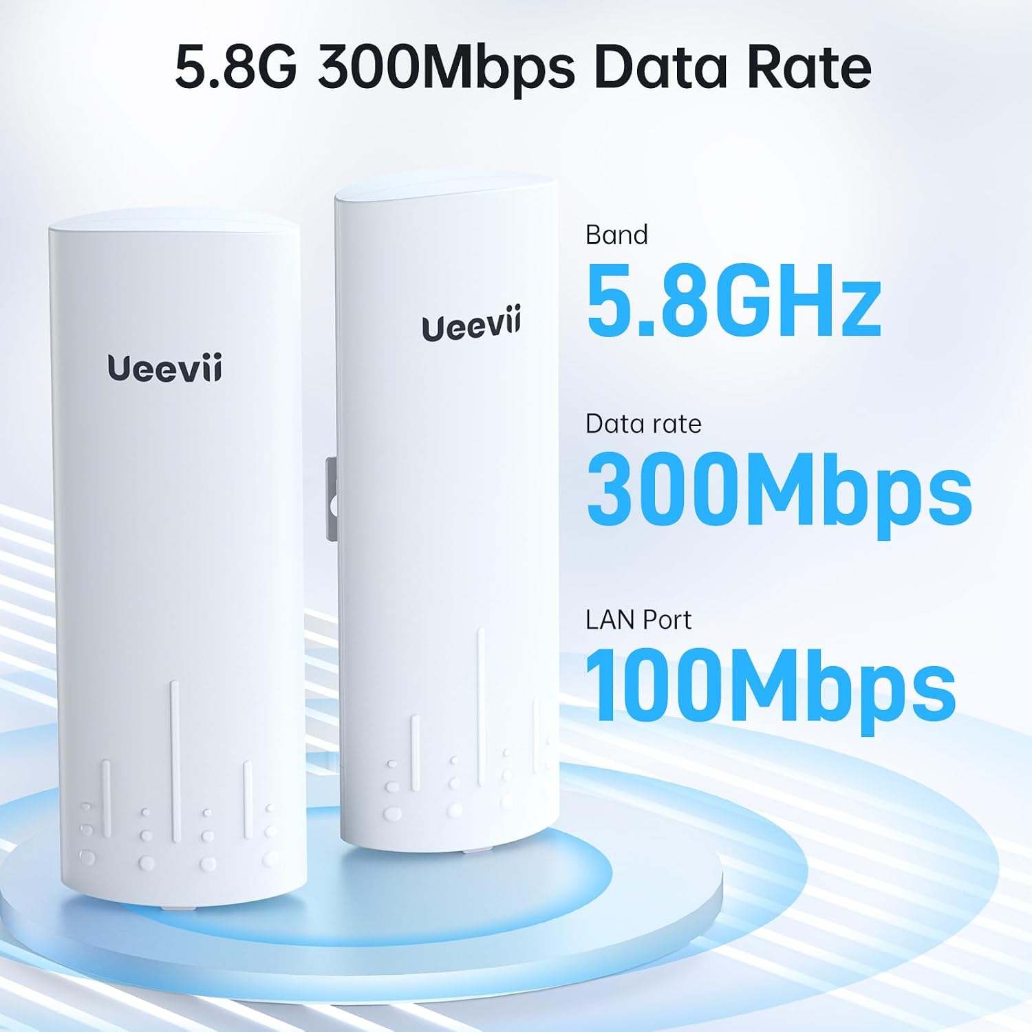 UeeVii CPE450 Wireless Bridge and WR3000K WiFi Router Kit, 5.8G 3KM Point to Point Wireless Bridge Outdoor to Shop Barn Garage Building Network Kit Solution, Outdoor WiFi Bridge(2PCS), Plug and Play