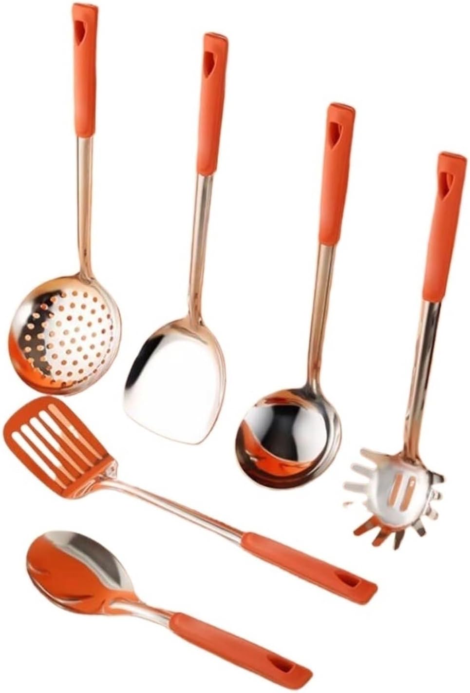 Cookware Dining Gadgets Spoons for Cooking Spatulas Stainless Steel Cooking Utensils Spatulas Spoons Kitchen Tools 6 Pieces Sets (Orange One Size)