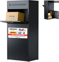 Package delivery Box for Outside, Front-Back Black Metal Parcel Drop Box, Anti-Theft Waterproof Mailbox for Porch, Fence, Curbside