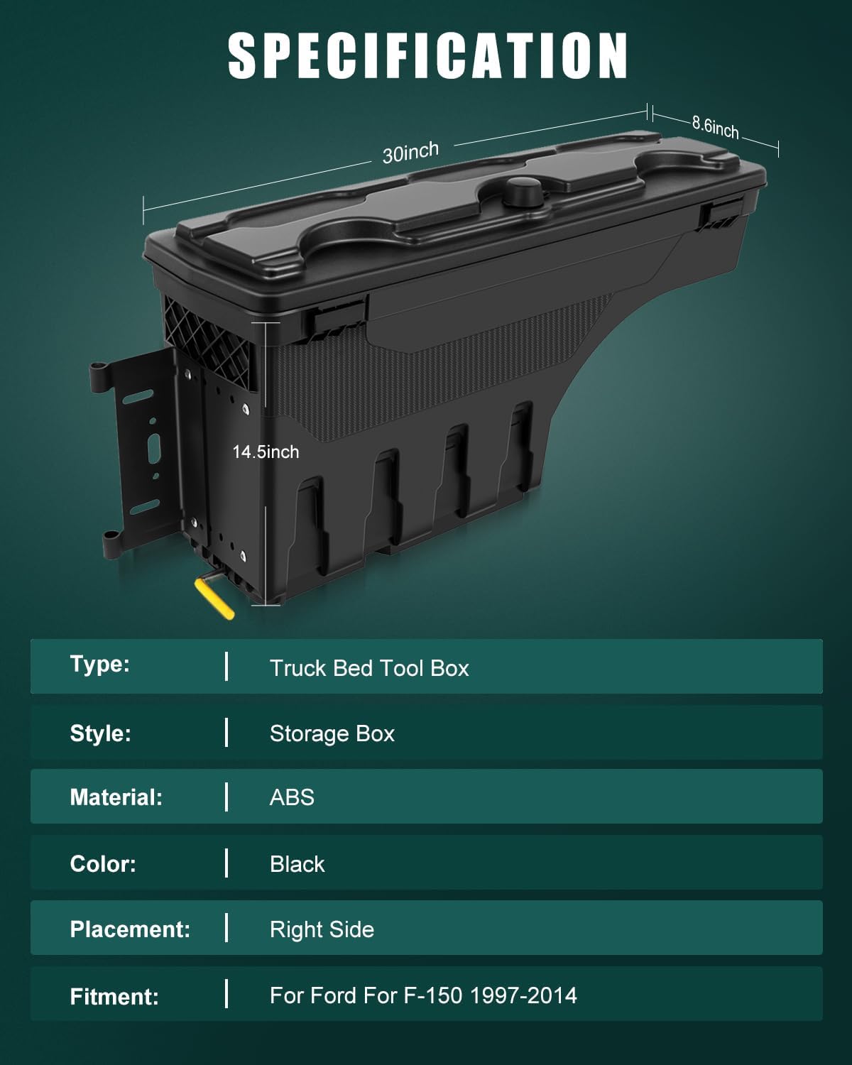 SCITOO Truck Bed Tool Box for Ford F-150 1997-2014 Right Passenger Side,Multi-Compartment Dividers Organized Storage,Heavy Duty & No-Drill Installation