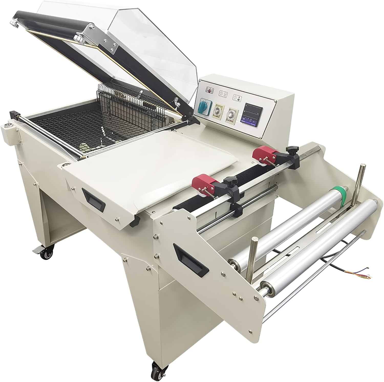 INTBUYING Automatic 2 in 1 Automatic Sealing & Cutting Thermal Shrink Machine L-Shape Sealer & Heat Shrink Tunnel Combo for POF/PVC/PP Film, 3800W for Home Factory School Business FM5540 220V/1PH