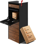 Cali USPS Compatible Mailbox, Classic Black/Walnut Package Mailbox, Anti-Theft Locking Parcel Drop Box for Porch Or Curbside, Large Mailbox for Packages, Weather-Sealed Powder Coated Steel
