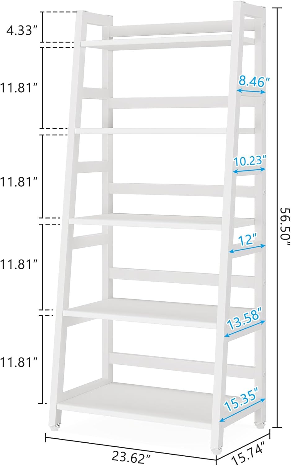 Tribesigns 5-Tier Bookshelf Modern Bookcase, 5 Shelf Ladder Shelf Book Storage Shelf Organizer for Living Room, Home Office (White)