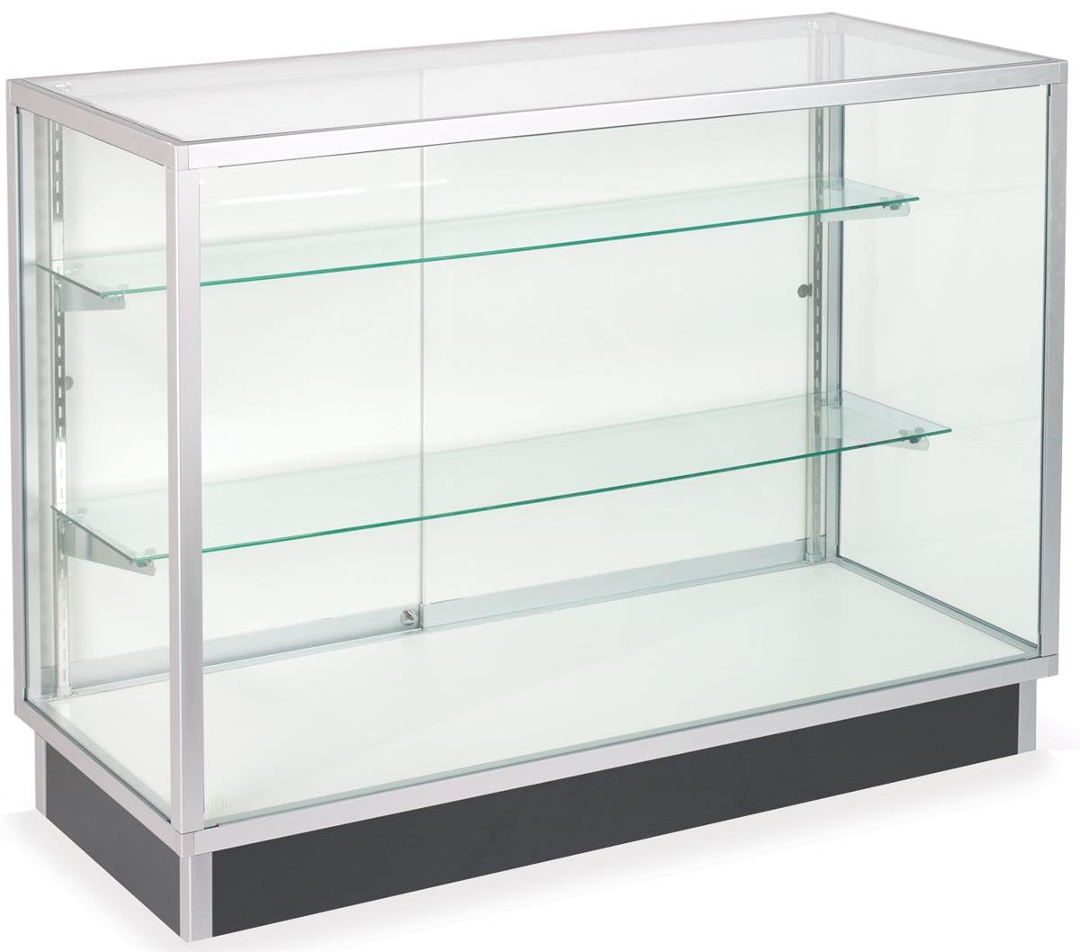 Displays2go Glass Display Cabinet, Free‑Standing Aluminum Showcase with Tempered Glass & Locking Sliding Doors for Retail Use (IEV4WKD)