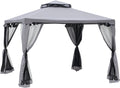 Outsunny 9.6' x 9.6' Patio Gazebo, Outdoor Canopy Shelter with 2-Tier Roof and Netting, Steel Frame for Garden, Lawn, Backyard, and Deck, Gray