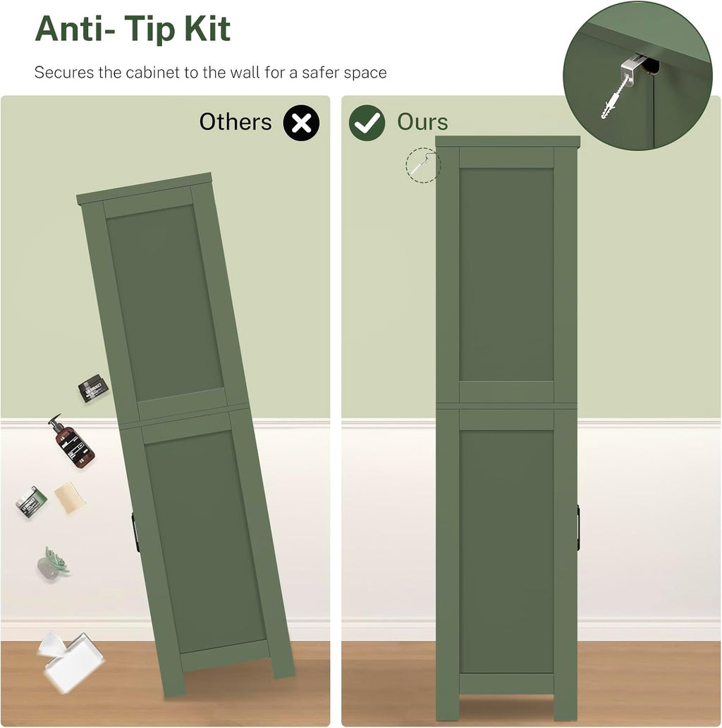 TEENFON Bathroom Cabinet with Adjustable Shelf & 2 Drawers, Farmhouse Storage Cabinet with 2 Doors, Kitchen Storage Cabinets for Living Room, Entryway, Home Office, Forest Green