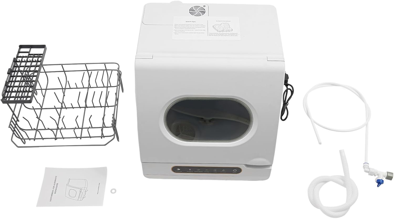 800W Portable Countertop Dishwasher,5 Washing Modes, Mini Dishwasher with 5L Water Tank,161.6℉ High-Temp, No Installation Needed, Compact Dish Washing Machine for 4-6 Sets Tableware (Type C - White)