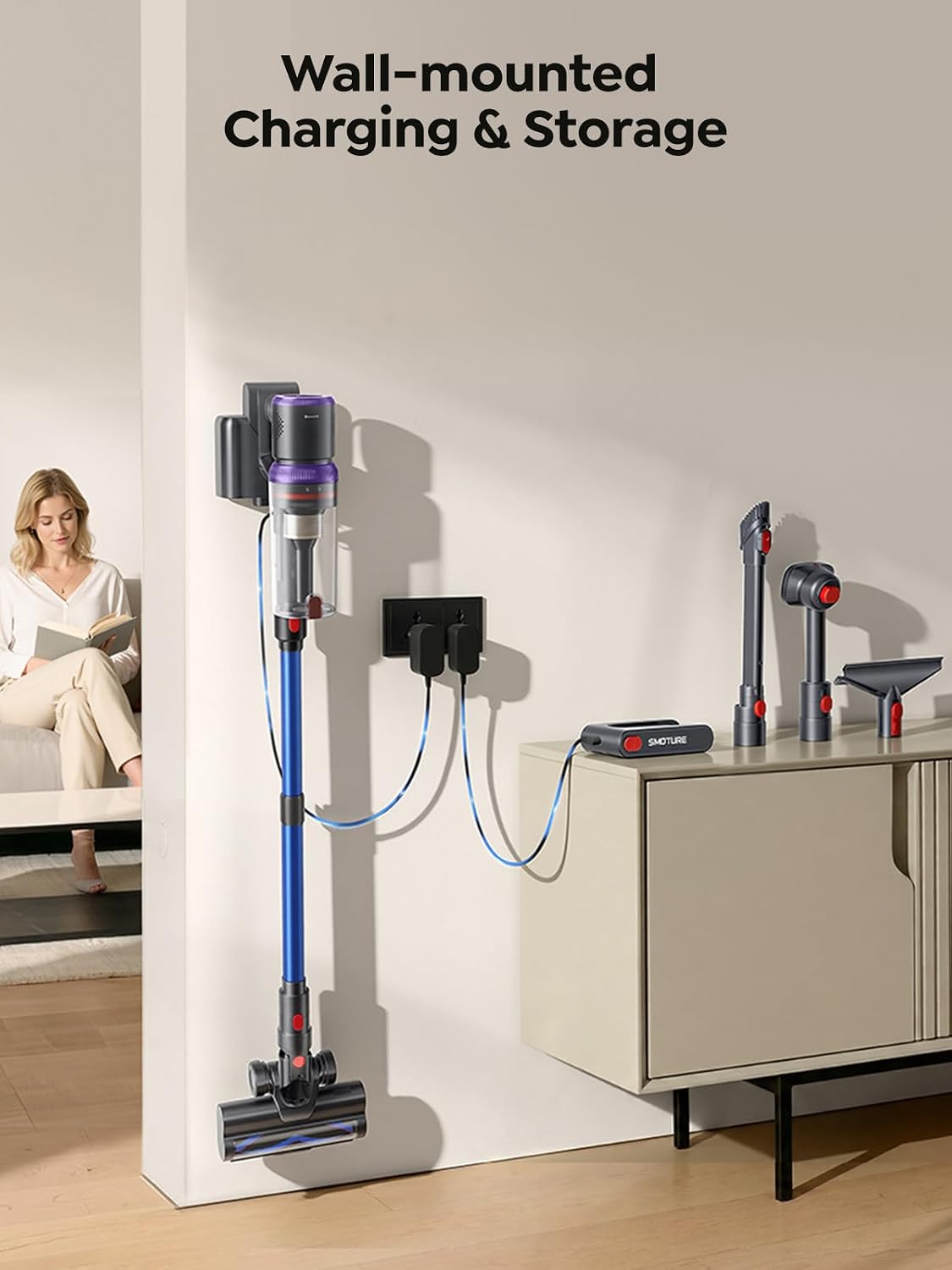 SMOTURE Cordless Vacuum Cleaner, 650W 55KPA 70 Mins Vacuum Cleaners for Home, Pet Brush & Sofa Brush, 3.3Ft Hose, Wall-Mount Charging, Stick Vacuum for Pet Hair/Sofa/Carpet/Hard Floor