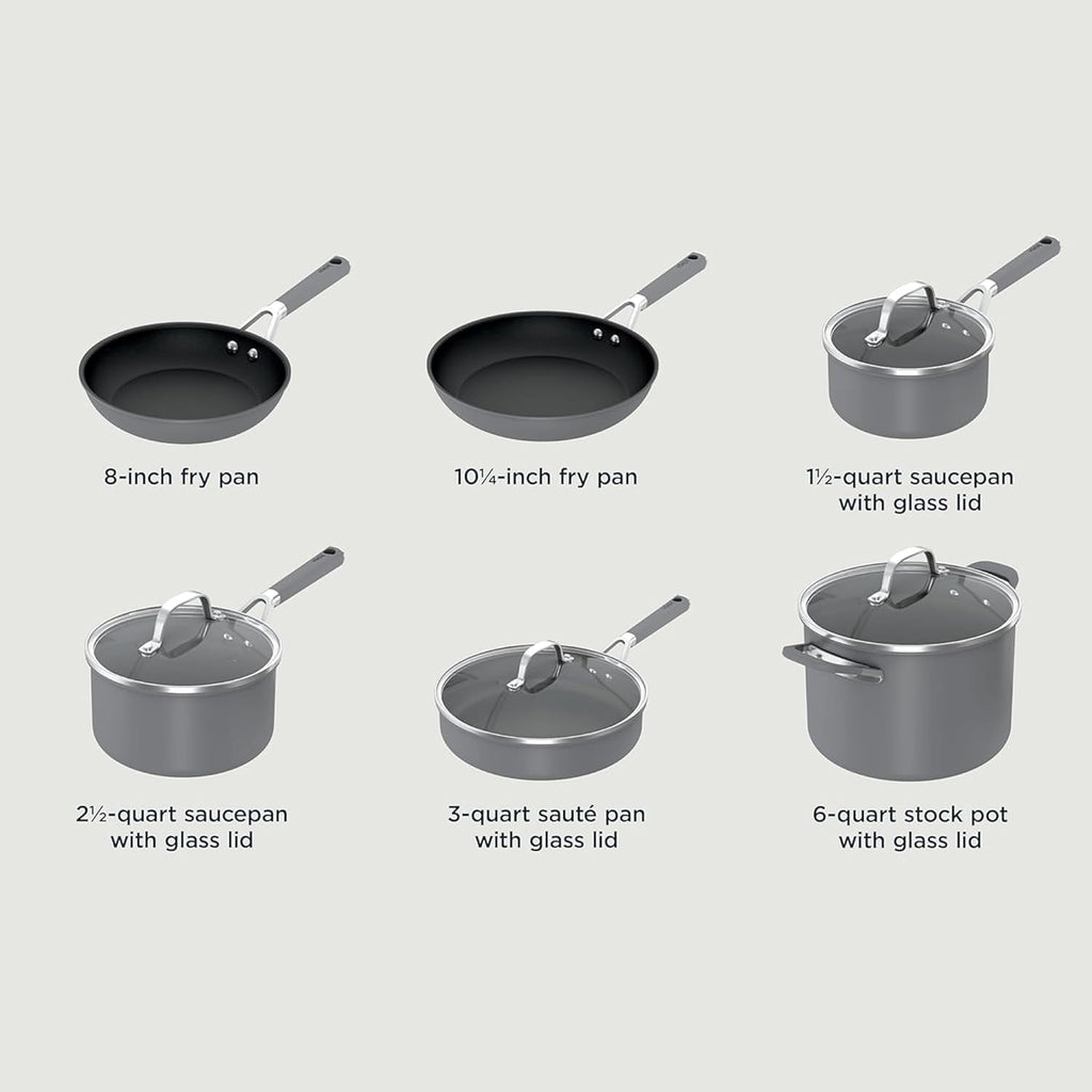Ninja NeverStick Professional Hard-Anodized 10 Piece Pots & Pans Set, Nonstick Cookware Set, Durable, Oven Safe to 500°F, Slate Grey, C39500