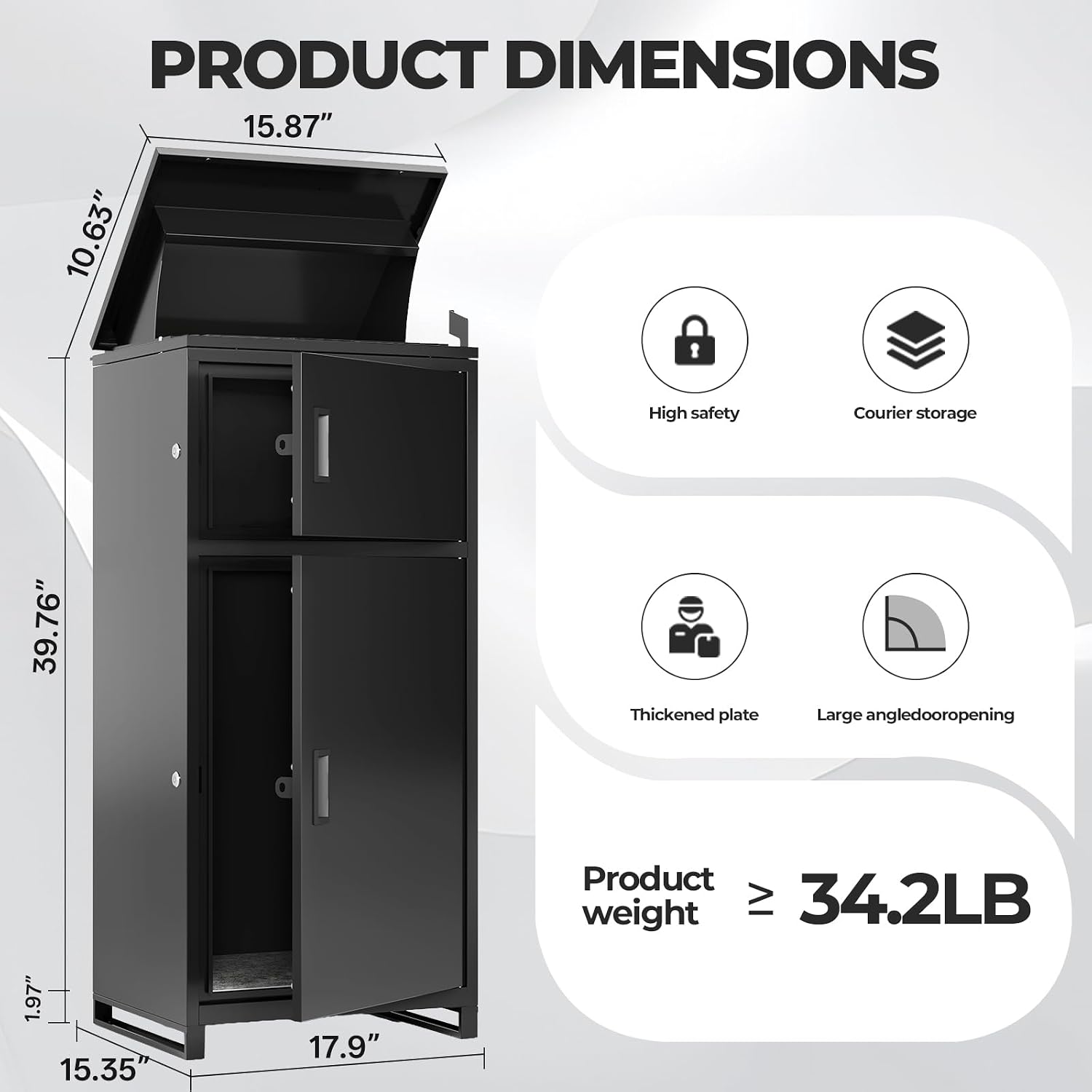 Large Outdoor Package Delivery Box with Lock | Weatherproof Anti-Theft Parcel Box | Transparent Acrylic Viewing Window for Packages for Garden, Porch, Yard | (41.5H x 16.5D x 19.7W)