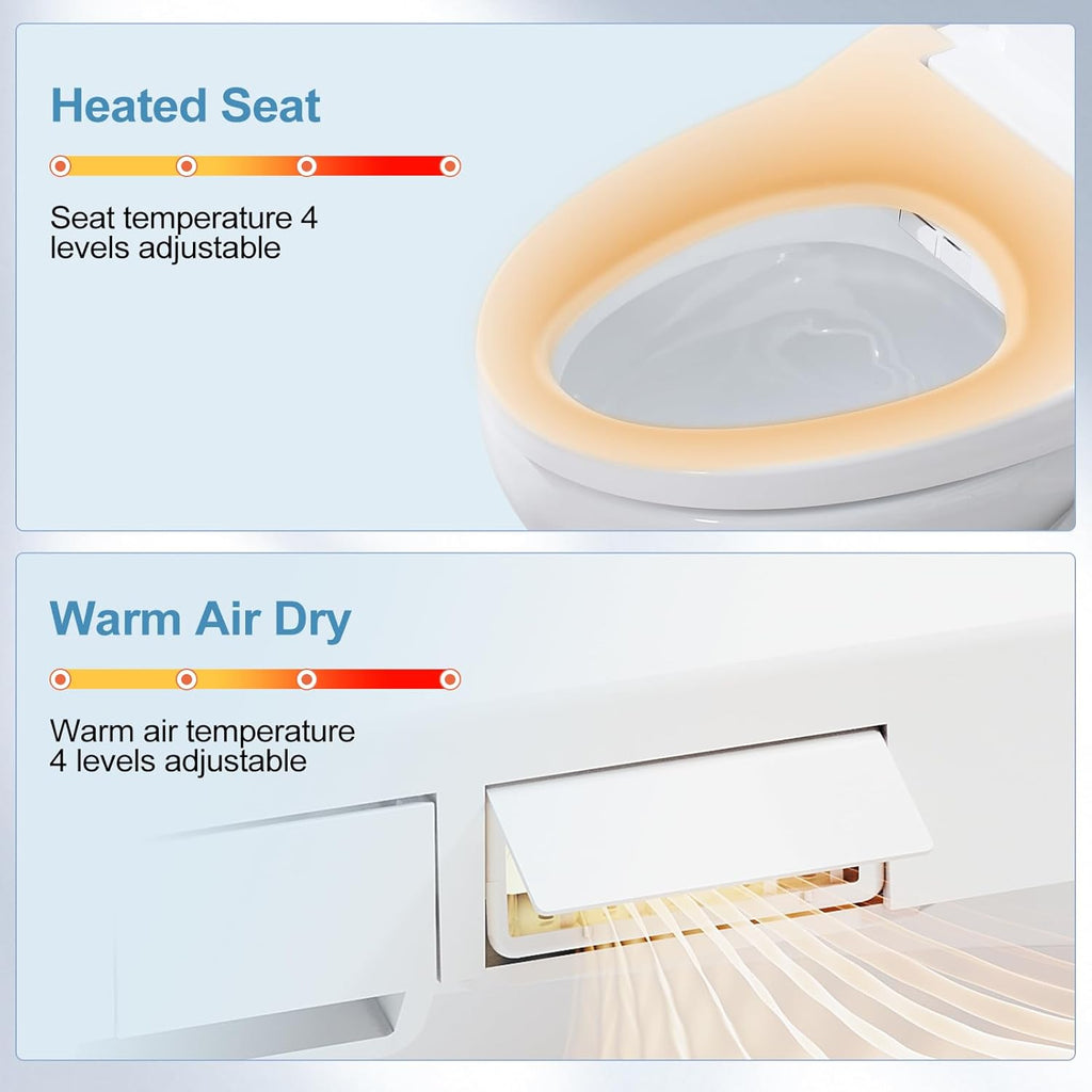 Electric Bidet Toilet Seat, Elongated, Warm Water with Air Dryer, Heated Seat and Slow Close Lid, Front and Rear Wash, LED Nightlight, Wireless Remote, White, 101