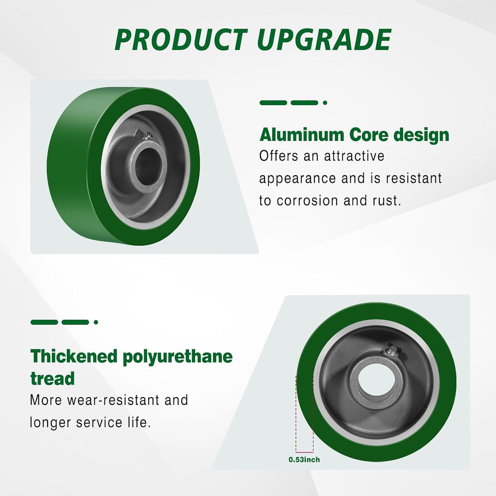 5'X2' Caster Wheels, Heavy Duty Casters Set of 4, Aluminum Core Thickened Polyurethane Industrial Casters for Toolbox Workbench,2 Swivel & 2 Brake, 4000 Lbs Total Capacity