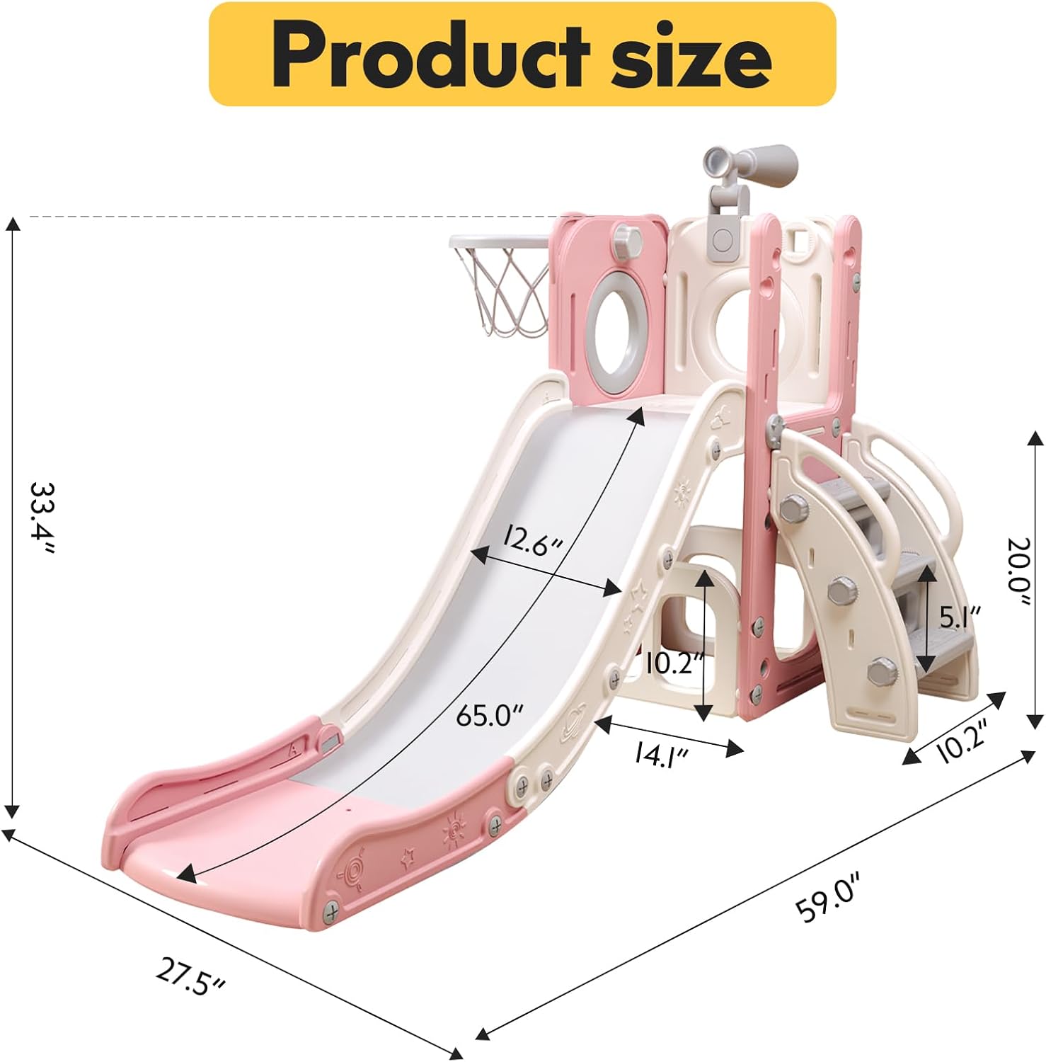 6 in 1 Toddler Playset with Slide,Toddler Slide,Slide for Kids with Basketball Hoop,Ball,Ring Toss,Kids Slide Toddler Playground Toddler Slide Indoor Outdoor Toys