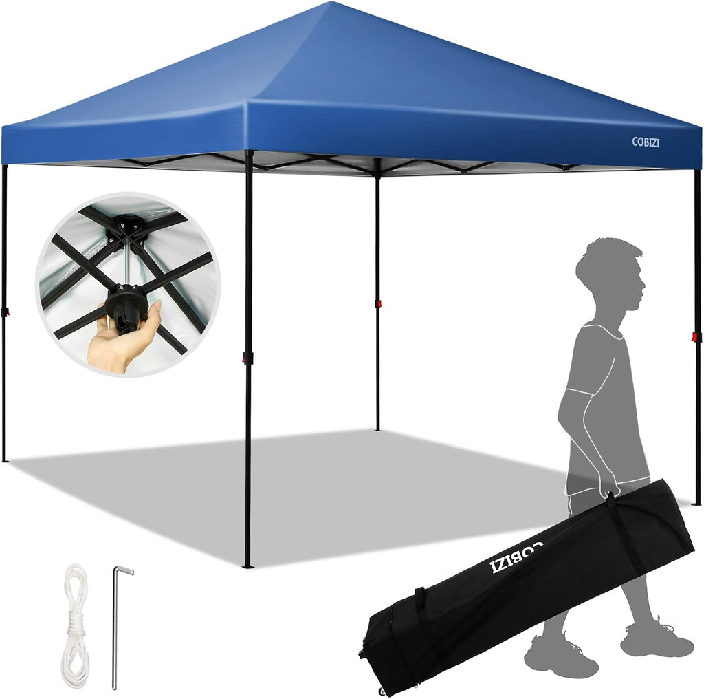COBIZI Canopy 10 X 10 Pop Up Canopy Tent 1-Button Push Easy up Outdoor Canopy Instant Portable Commercial Shelter Waterproof UPF50+ Gazebo with Reflective Strip, Air Vent & 4 Sandbags,Blue