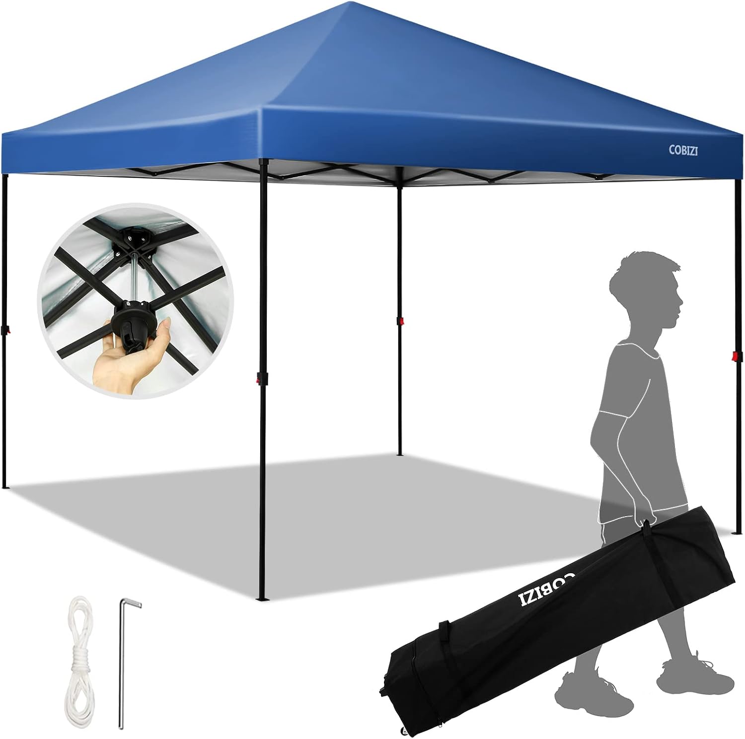 COBIZI Canopy 10 X 10 Pop Up Canopy Tent 1-Button Push Easy up Outdoor Canopy Instant Portable Commercial Shelter Waterproof UPF50+ Gazebo with Reflective Strip, Air Vent & 4 Sandbags,Blue
