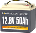 Power Queen 12V 50Ah LiFePO4 Battery Upgrade, Lithium Battery with 50A BMS Protection, Up to 15000 Cycles, Portable & Lightweight for RV Camping, Trolling Motor,Fish Finder, Solar