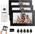 Wired Video Doorbell Apartment Intercom 3 Unit 7 Inch Touch Screen Monitor 1080P HD Camera 4 in 1 Unlocking Support RFID Card Password WiFi Smart Home Door Phone Kits for Home Villa,32G