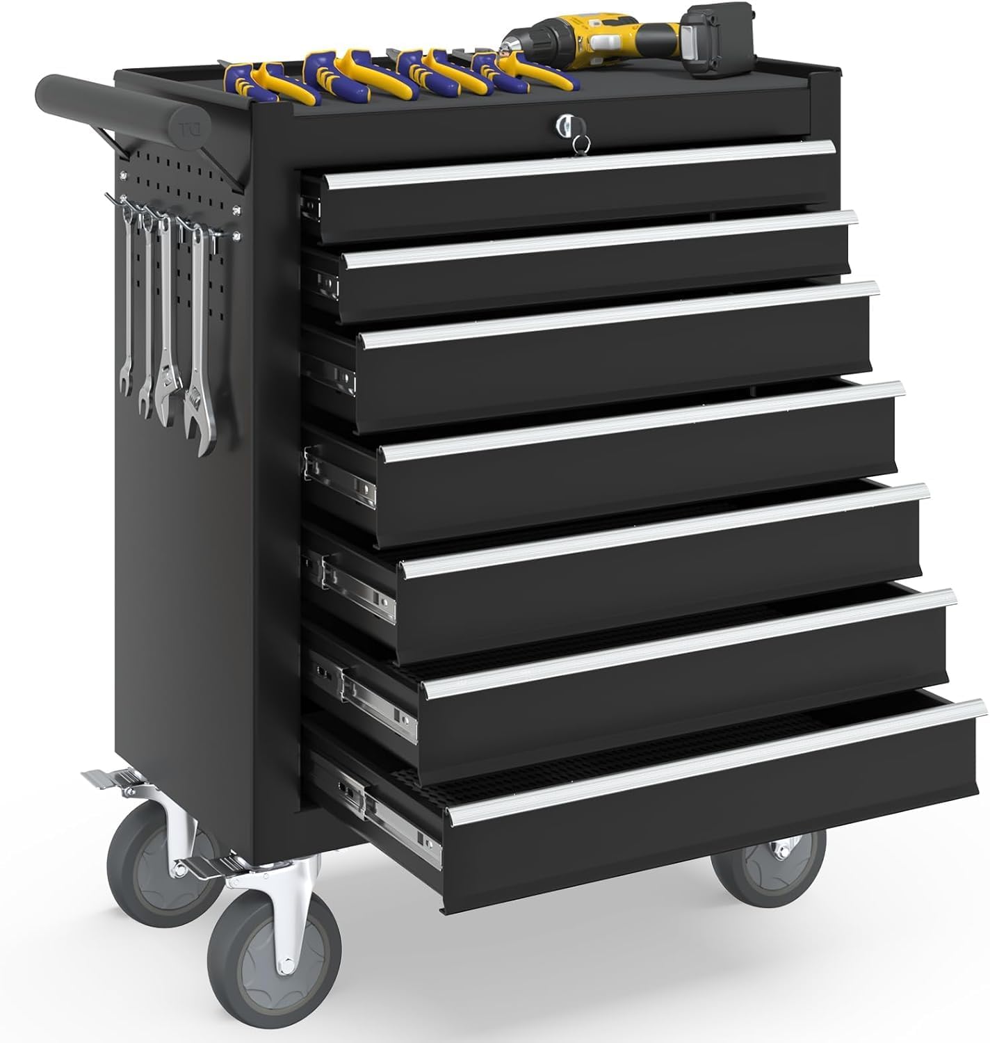 7-Drawer Rolling Tool Chest with Wheels, Tool Box with Locking System and Sliding Drawers, Heavy Duty Organizer for Warehouse, Workshop Garage Black