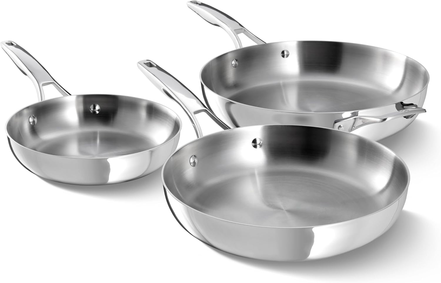 Calphalon Premier Polished 5-Ply Stainless Steel Cookware Set w/Turbo Heat Tech 3 Piece Frying Pan Set, Induction, Oven Safe 500F, Oven Safe 500F, PFOA Free, Polished Stainless Silver
