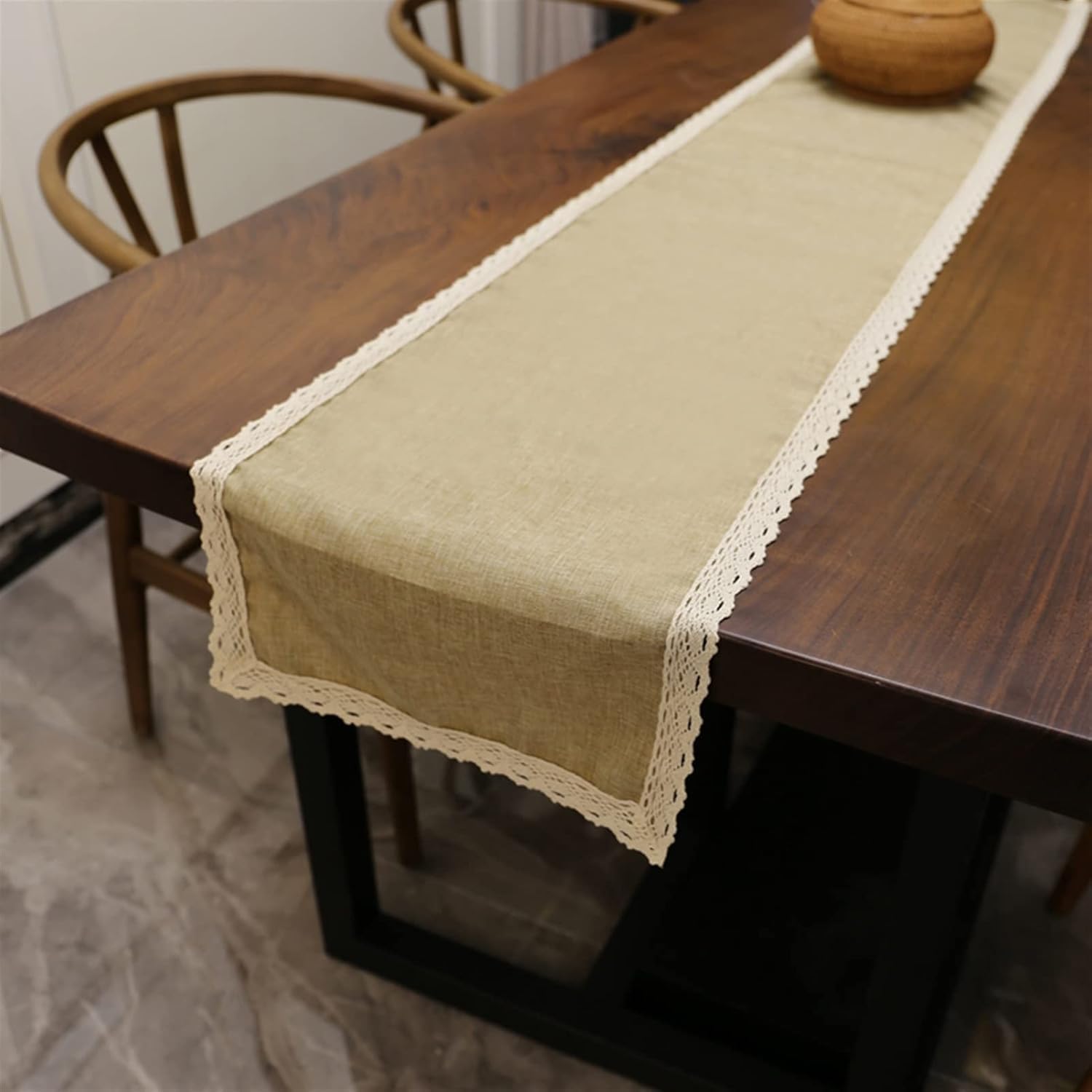 Handmade Simple Table Runners 30x250cm Runner Burlap Vintage Lace Jute Tv Cabinet Rectangular (Gray 30x180cm) (Khaki 30x210cm)