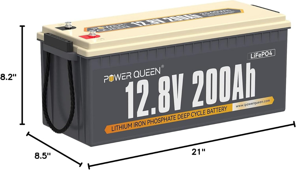 Power Queen 12V 200Ah LiFePO4 Battery with Built-in 100A BMS, 2560Wh Lithium Battery 15000+ Cycles, 10 Years Lifespan, Perfect for RV Trailer Motorhome, Camping, Solar Power System