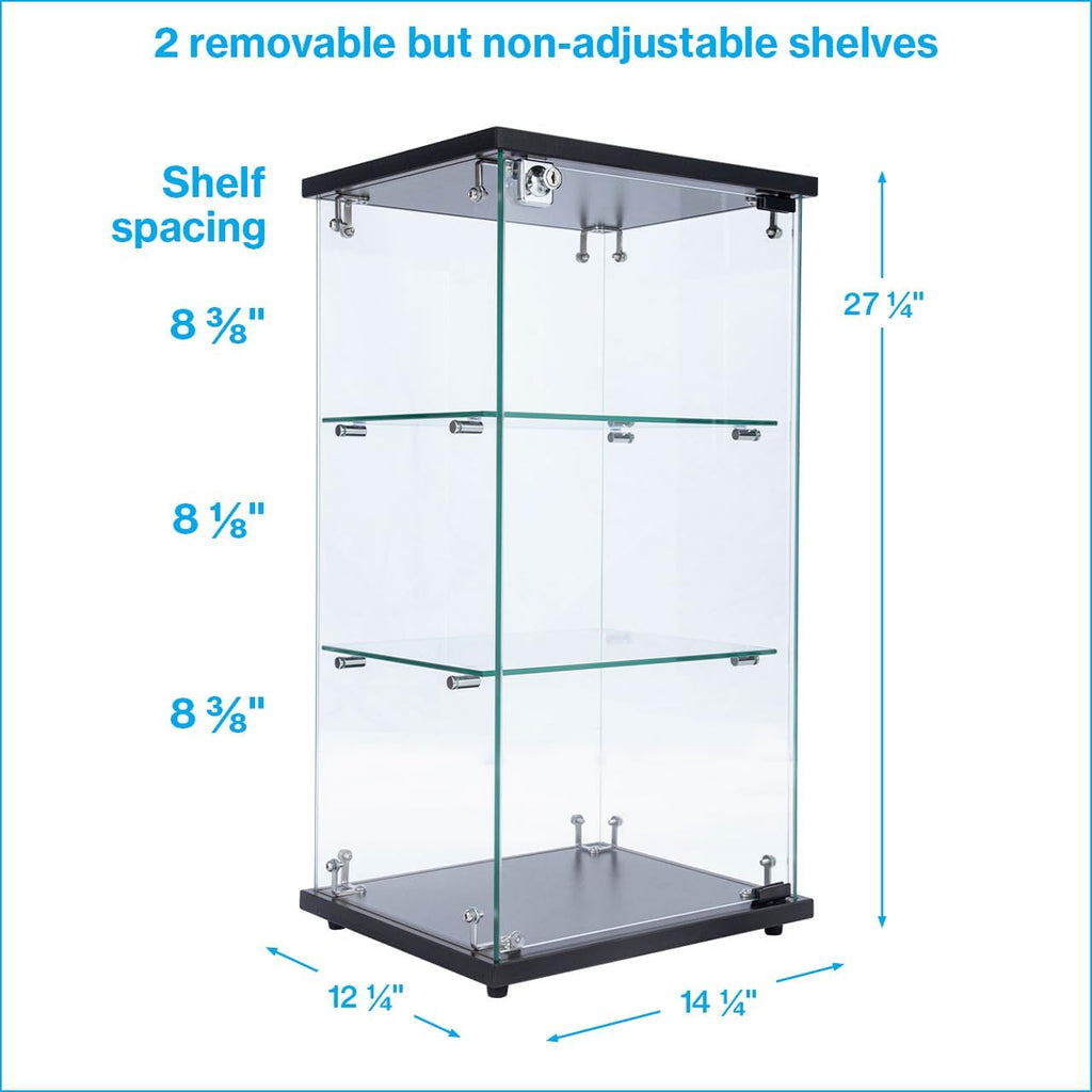 SSWBasics Infinity Countertop Glass Display Case (Ready to Assemble) - 12-1/4'W x 14-1/4'D x 27-1/4'H - Showcase Cabinet Bookcase with Lock, Perfect for Displaying Smaller Items