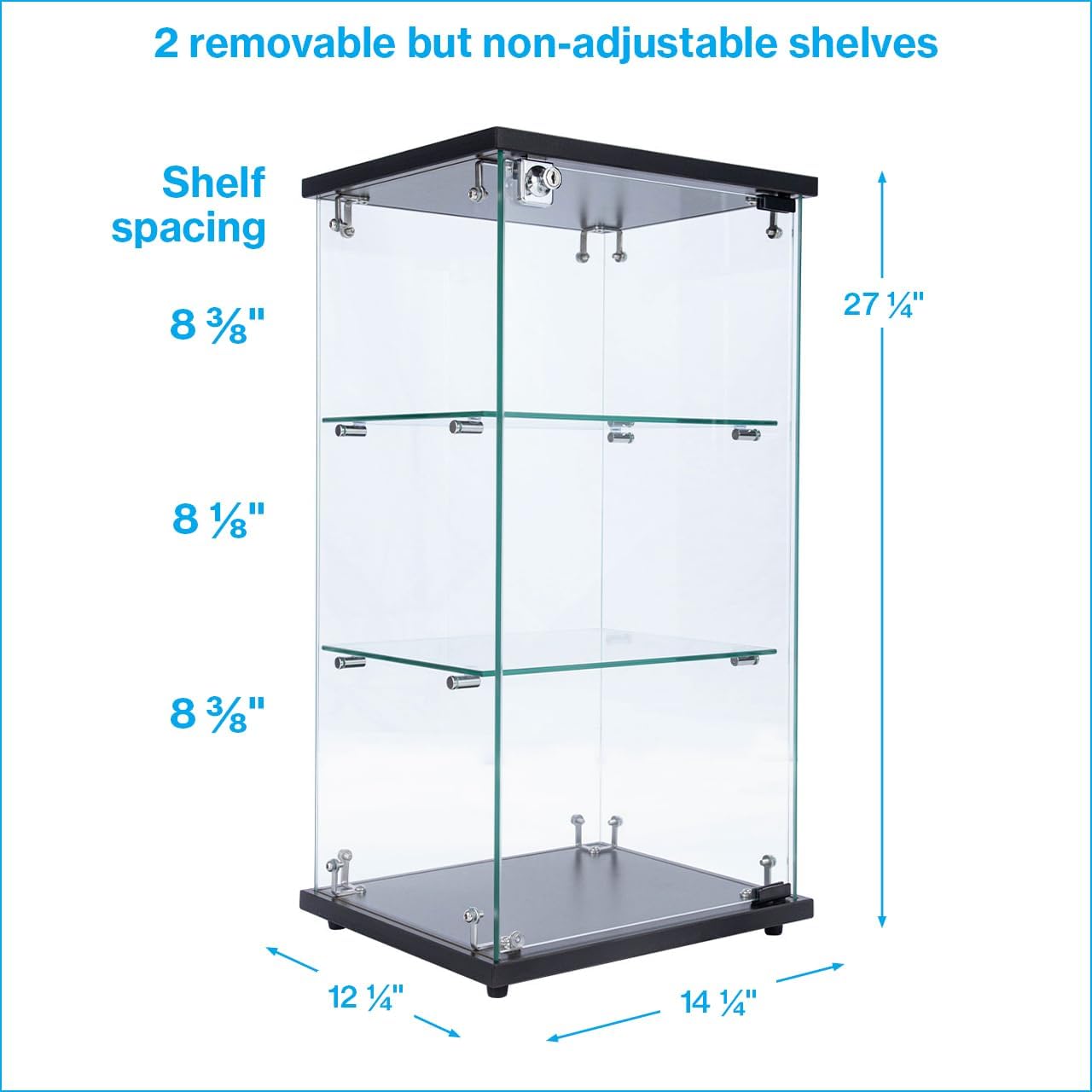 SSWBasics Infinity Countertop Glass Display Case (Ready to Assemble) - 12-1/4'W x 14-1/4'D x 27-1/4'H - Showcase Cabinet Bookcase with Lock, Perfect for Displaying Smaller Items