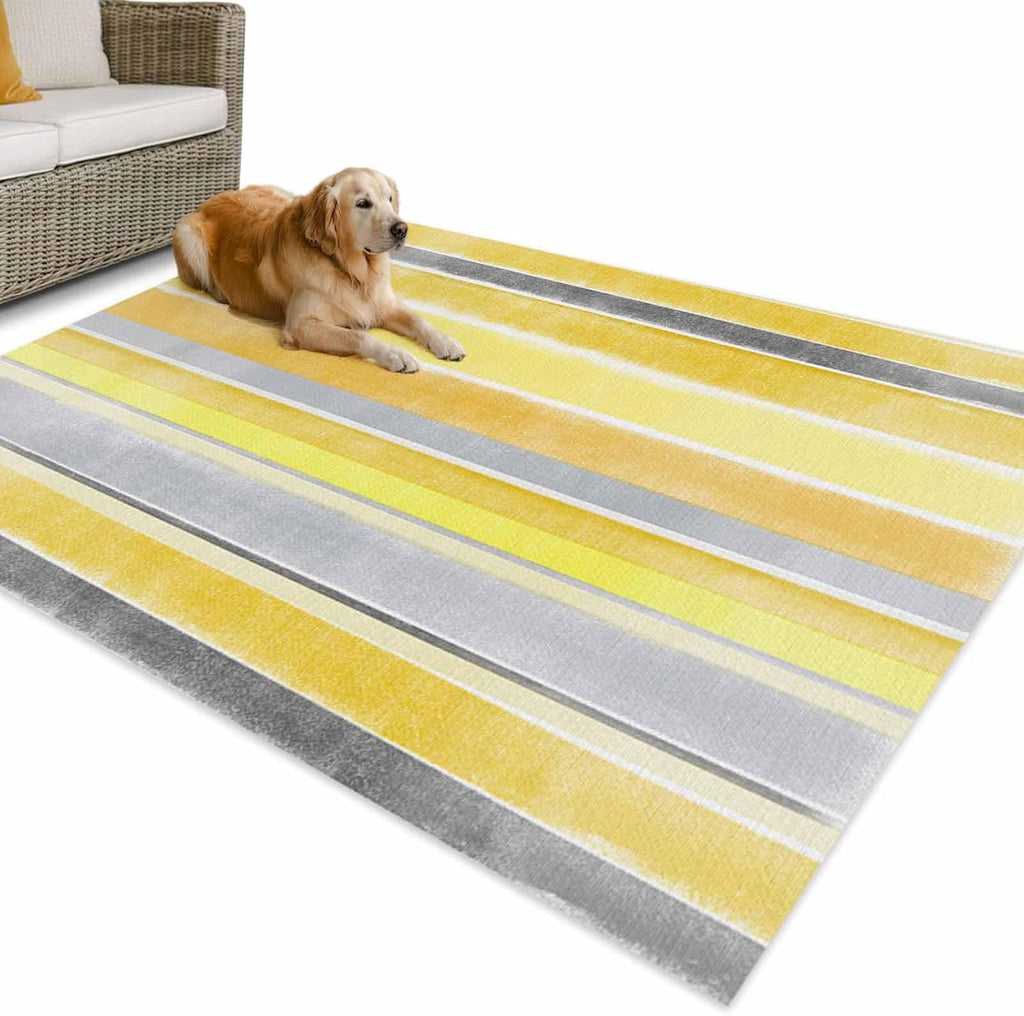 Outdoor Rug 4x6ft Classic Yellow Gray Stripes Patio Area Rugs Waterproof Easy Cleaning Non Shedding Thick Mats Europe Carpet for Indoor Outdoor Porch Deck Backyard Balcony